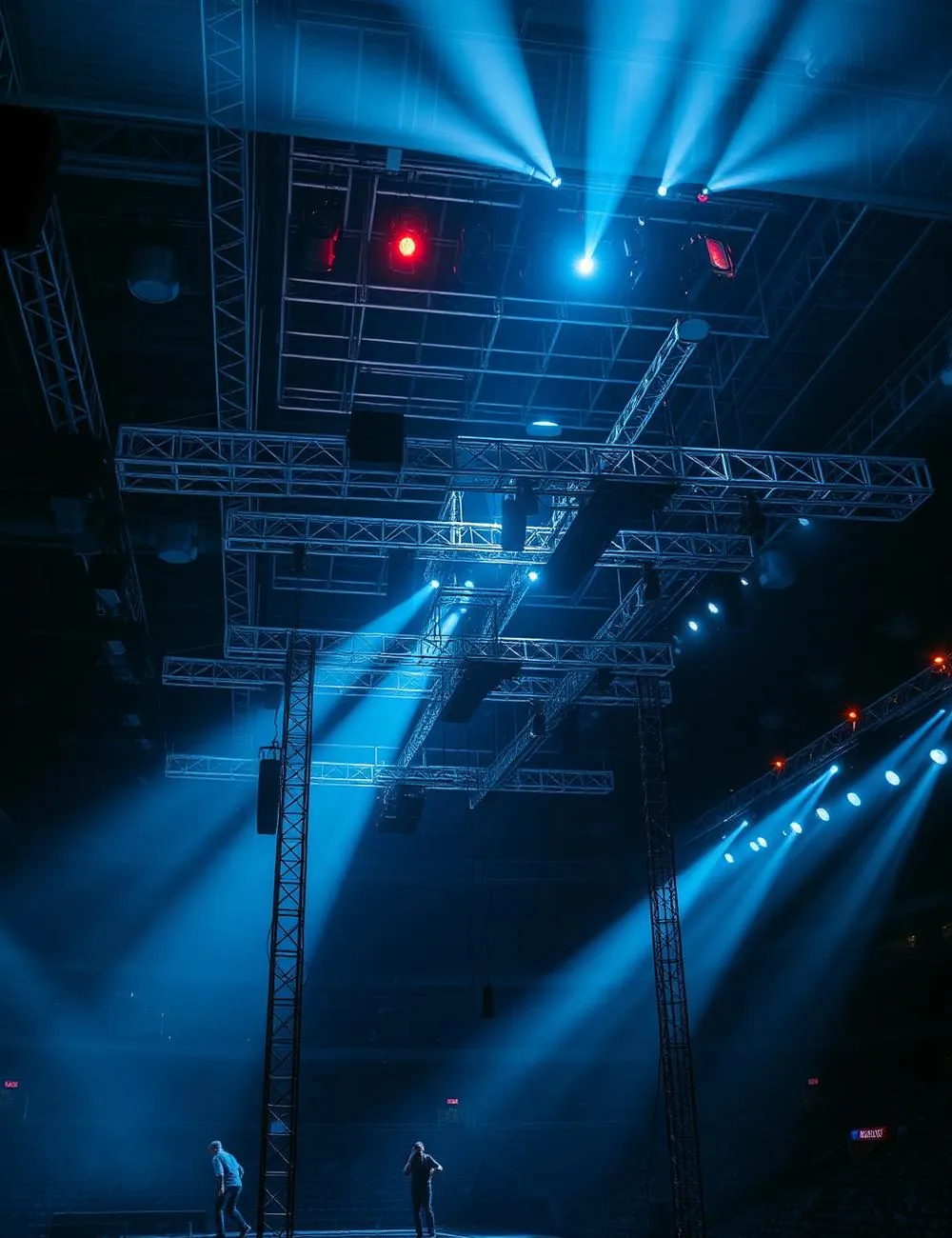 Truss rig load-in inside an arena